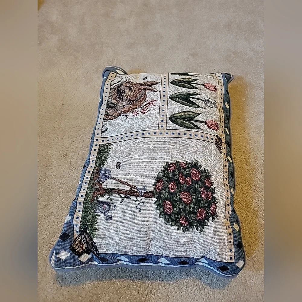 1 Tapestry Pillows Rabbit Flowers Butterflies Easter Spring Cushion 16